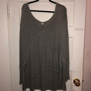 Grey distressed free people long sleeve top